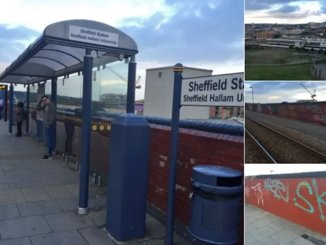 Montage of tram stop and grafitti