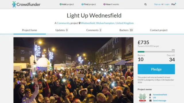 Crowdfunder page for Light Up Wednesfield fundraising page