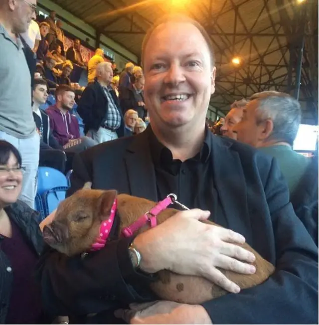 Steve Bellis with Peggy the Pig