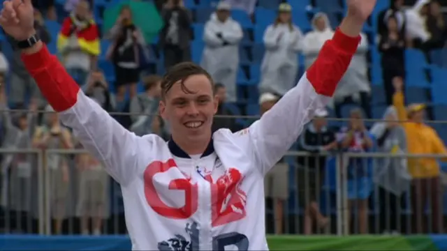 Joe Clarke celebrating his gold