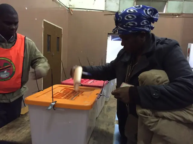 Voter putting ballot in box