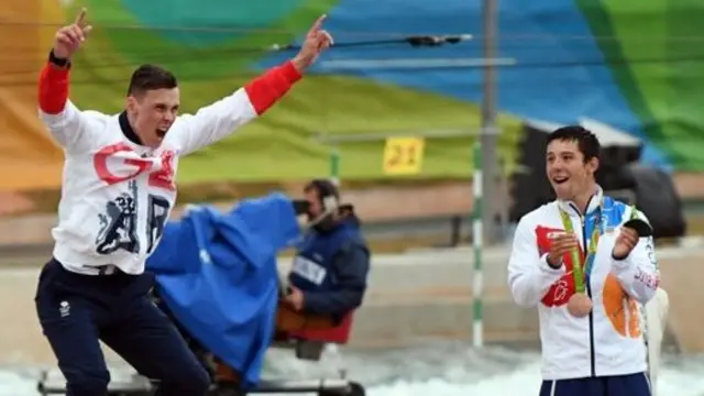 Joe Clarke celebrating his gold