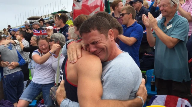 Johnny Howse hugs Steve Backshall