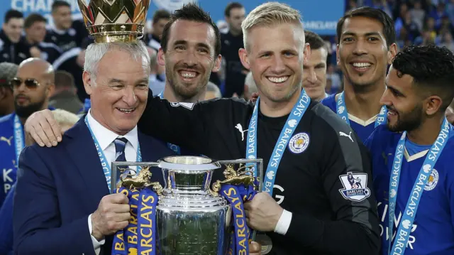 Leicester celebrate winning the title