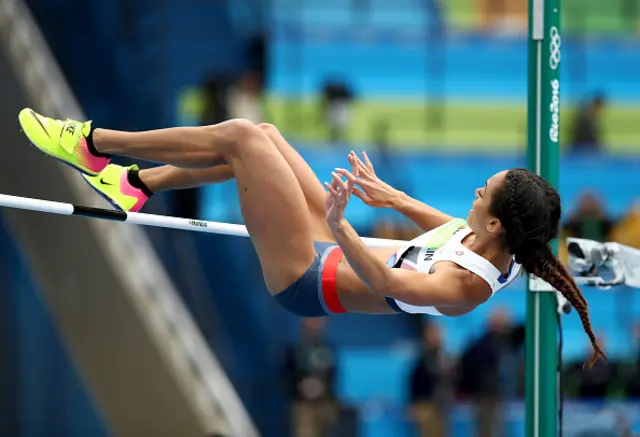 Katarina Johnson-Thompson performing the high jump