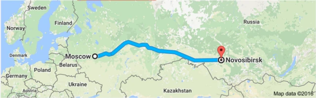 The train route between Moscow and Novosibirsk