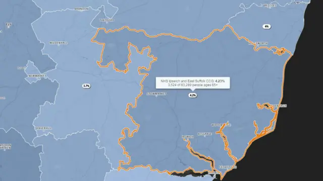 Map showing numbers of people with dementia