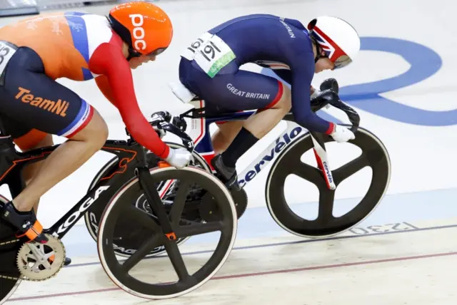 Elis Ligtlee (L) of the Netherlands in action against Rebecca James