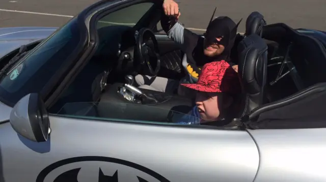 Sophie Bayliss in a Batman-style car at Rockingham