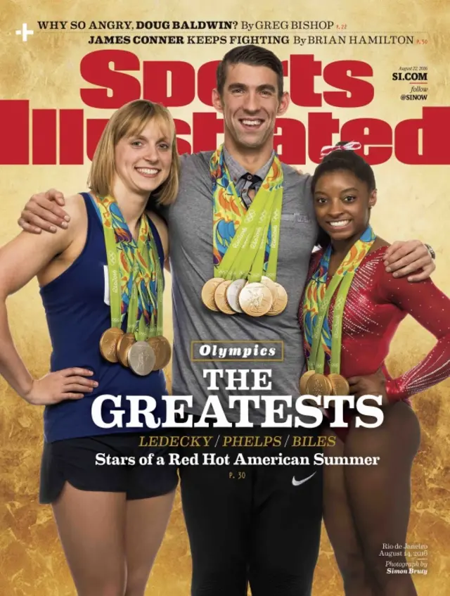 Phelps, Ledecky and Biles on the front cover of Sports Illustrated