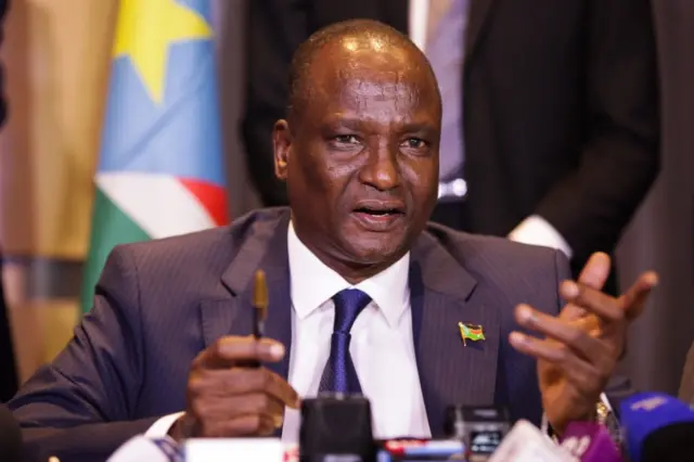 he newly appointed South Sudanese First Vice President, Taban Deng Gai, addresses journalists during a press conference in Nairobi, Kenya, 17 August 2016.