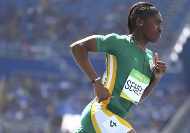 2016 Rio Olympics - Athletics - Preliminary - Women"s 800m Round 1 - Olympic Stadium - Rio de Janeiro, Brazil - 17/08/2016. Caster Semenya (RSA) of South Africa competes.