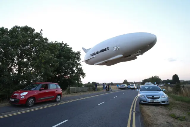 Airlander crosses the A600 next to Cardington airfield