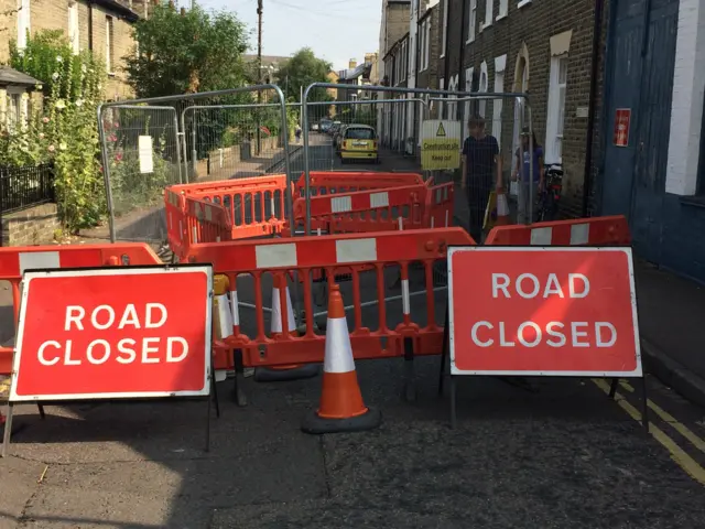 Road closed signs in Cambridge