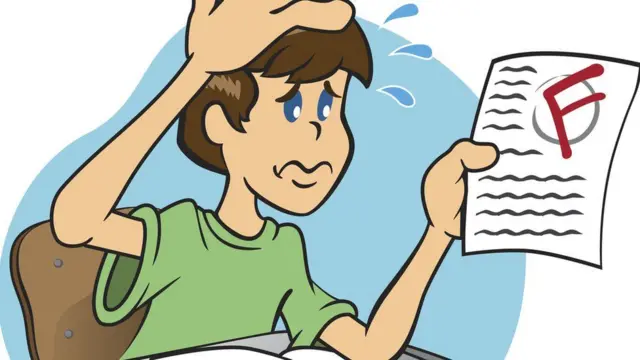 Cartoon of student with A-level results