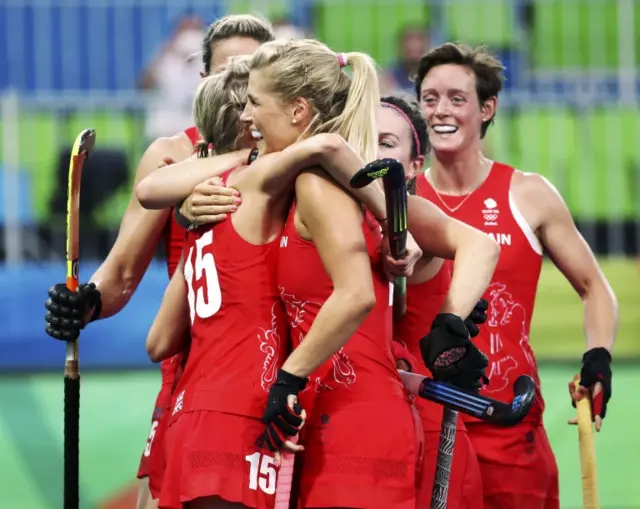 Team GB women's hockey team Hannah Mcleod on the right