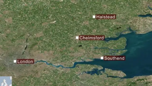 Map of Halstead in relation to London