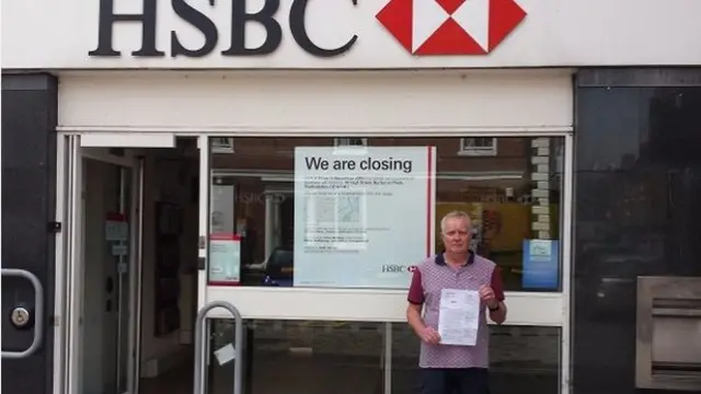 Steven Aldridge outside Uttoxeter's HSBC branch