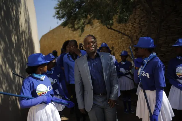 New major of Tshwane, Solly Msimanga (C) of the DA (Democratic Alliance), arrives at a victory rally held at Freedom Park, Pretoria, South Africa, 09 August 2016