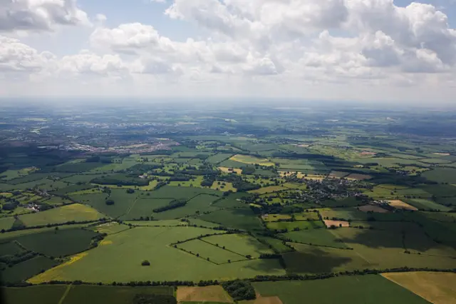 Ariel view of Herfordshire from plane a plane descending towards Luton airport