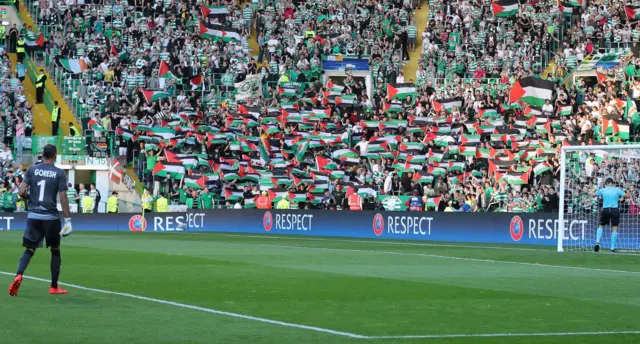 Celtic fans display Palestine flags