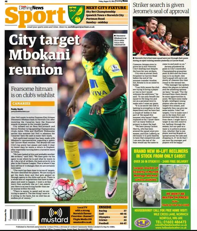 back page of Norwich Evening News