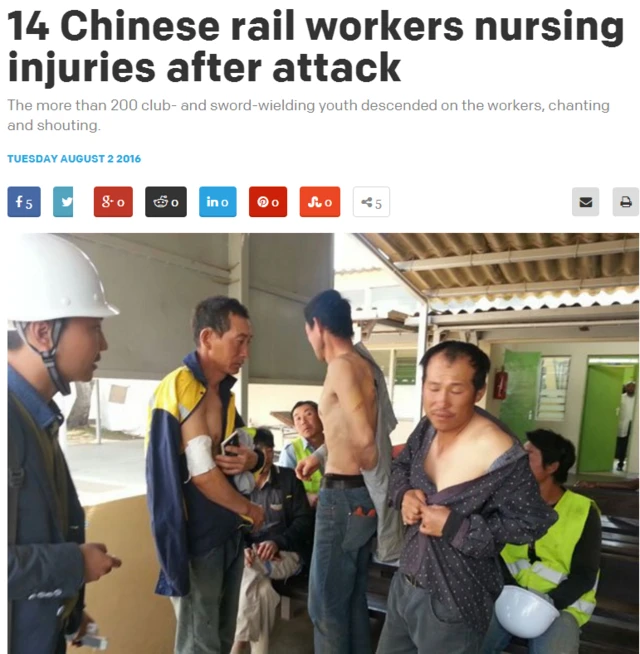 Youths assault Chinese rail workers over contracts