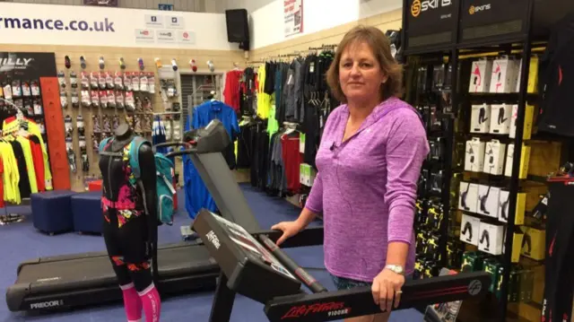 Sam Hale who runs a running and triathlon store in Peterborough, pictured on a treadmill