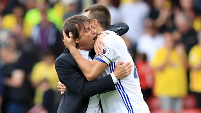 Antonio Conte and Chelsea's John Terry celebrate