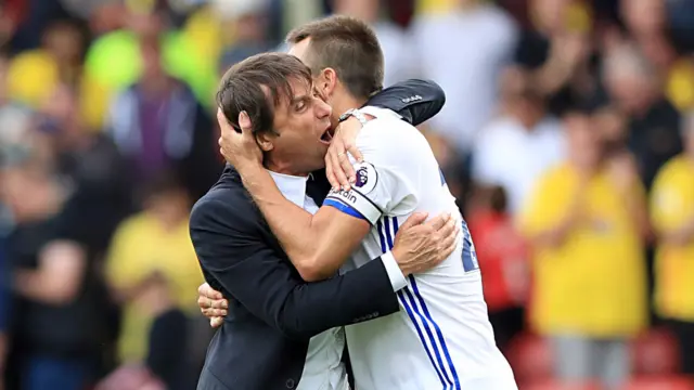 Antonio Conte and Chelsea's John Terry celebrate