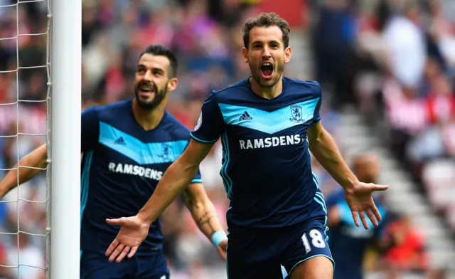 Alvaro Negredo and Cristhian Stuani of Middlesbrough