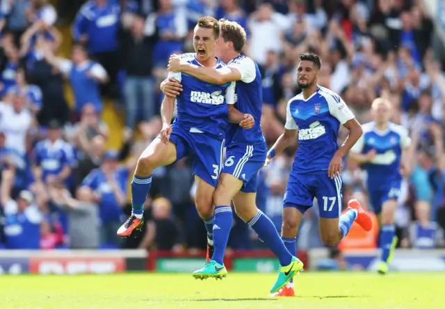 Jonas Knudsen celebrates scoring against Norwich City