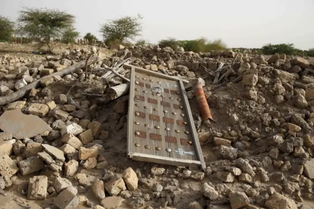 The rubble left from an ancient mausoleum destroyed by Islamist militants, is seen in Timbuktu, Mali, July 25, 2013