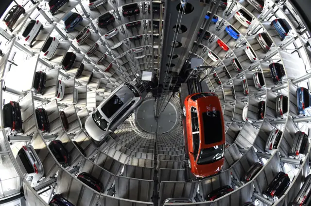 VW cars at assembly plant in Volkswagen