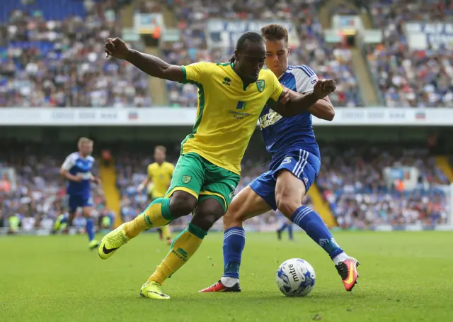 Cameron Jerome and Jonas Knudsen during the game