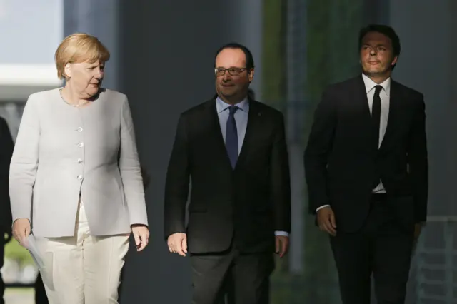 Angela Merkel, Francois Hollande and Matteo Renzi