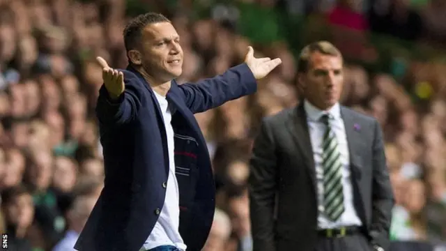 Hapoel Beer Sheva coach Barak Bakhar gesticulates in their first leg defeat at Celtic Park