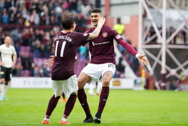 Sam Nicholson scored two goals in as many minutes as Hearts crushed Inverness 5-1 at Tynecastle on Saturday