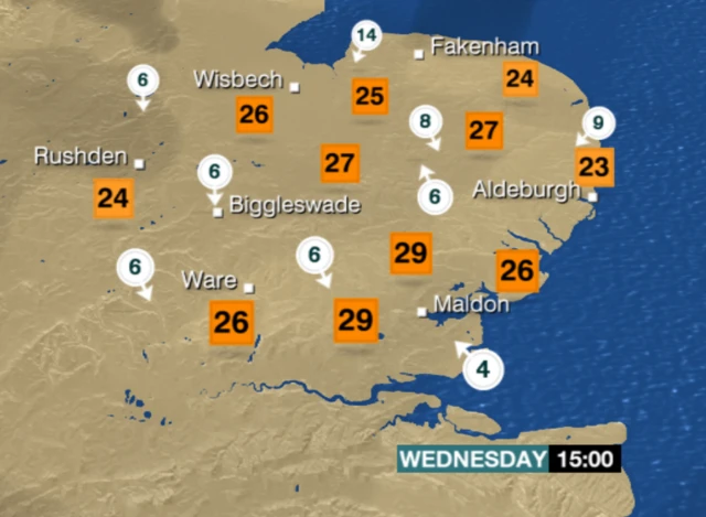 East of England weather map