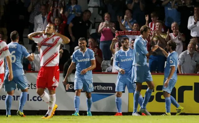 Peter Crouch celebrates his hat-trick