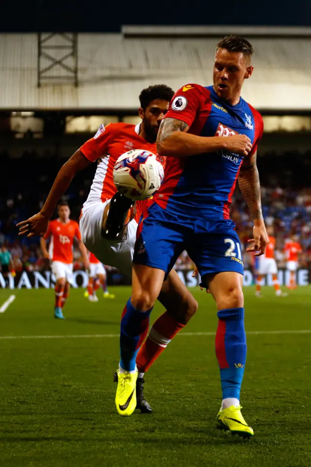 Crystal Palace's Connor Wickham and Blackpool's Kelvin Mellor