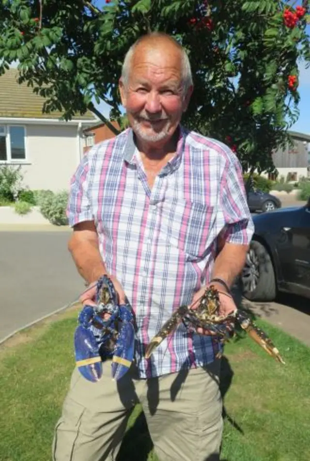 Robin Carter with the blue lobster