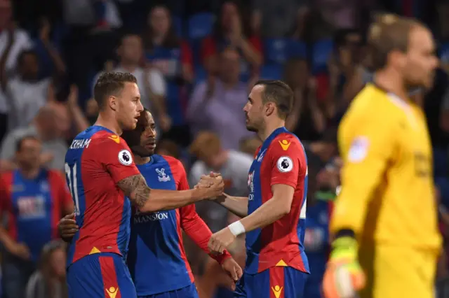 Crystal Palace's Connor Wickham celebrates after scoring their second goal