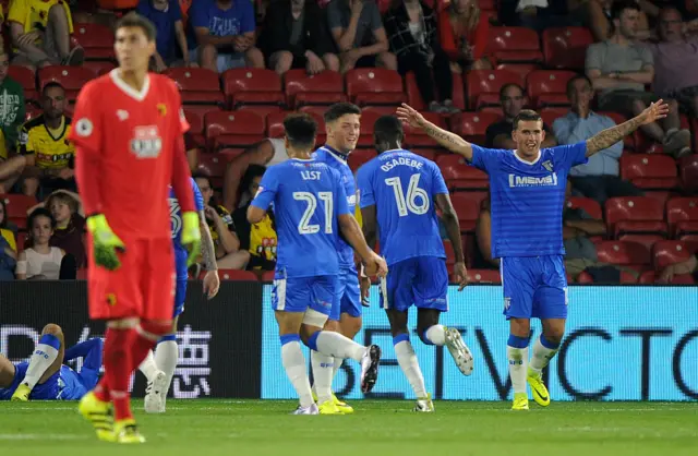 Watford celebrating their second goal