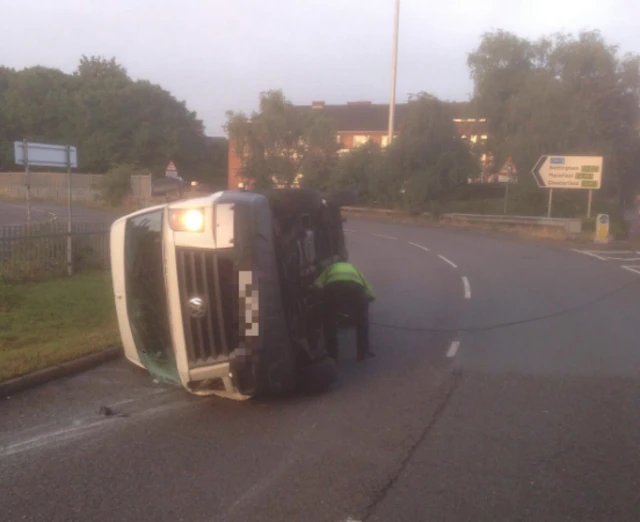 Van overturned in Darwin Place in Derby