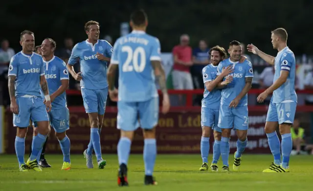 Phil Bardsley celebrates after scoring Stoke's second goal