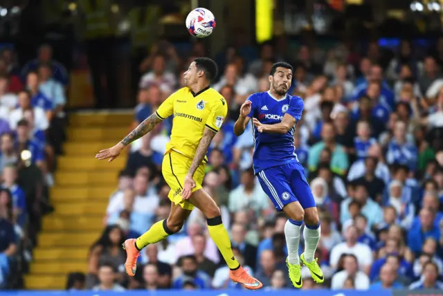 Daniel Leadbitter of Bristol Rovers and Pedro of Chelsea