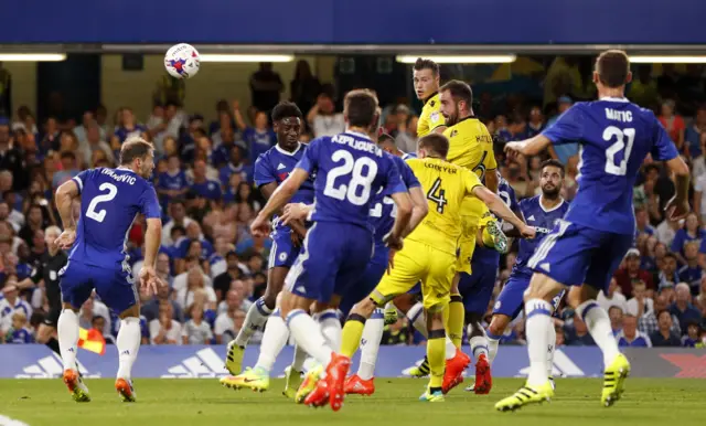 Bristol Rovers' Peter Hartley scores their first goal