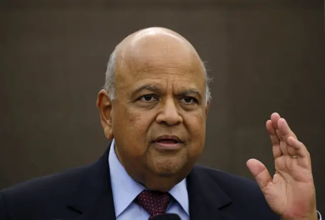 South African Finance Minister Pravin Gordhan reacts during a media briefing in Johannesburg, South Africa, March 14, 2016