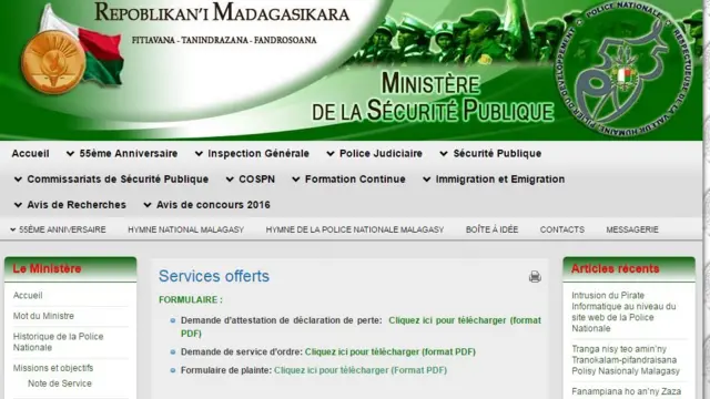 Website of the Madagascar police